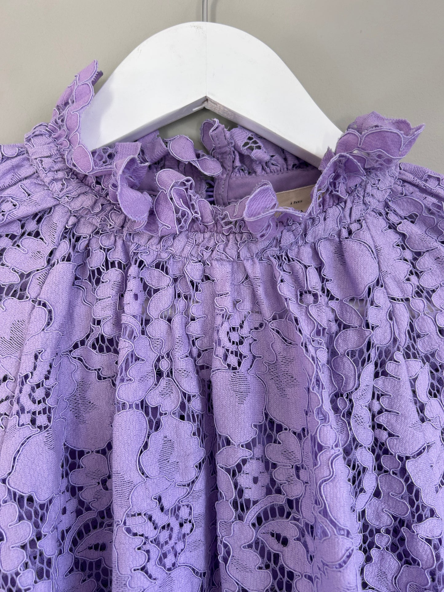 Sezane lilac lace long sleeve blouse size 8-10